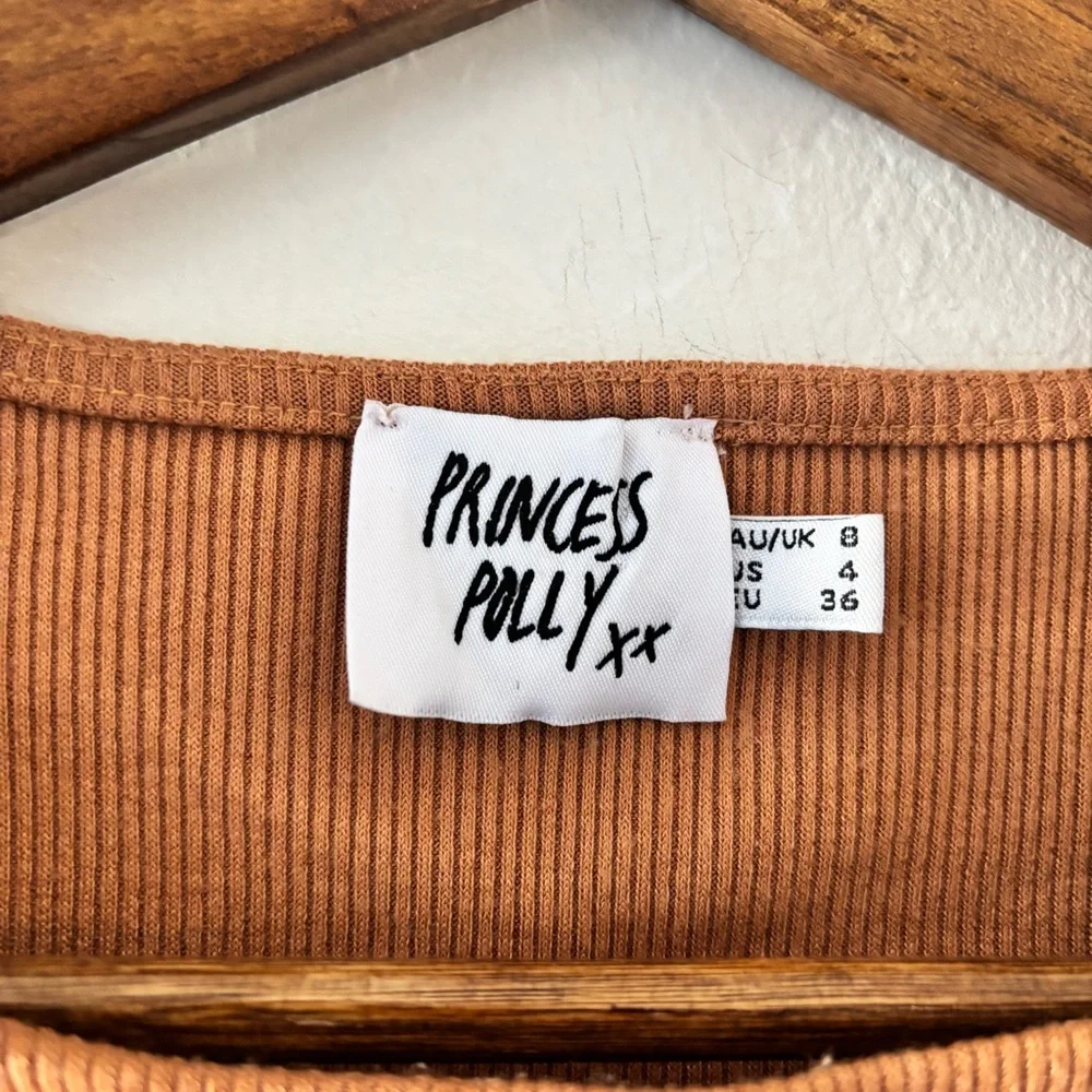 Princess Polly Ribbed Crop Top Fitted Short Sleeve Brown Size US 4‎
